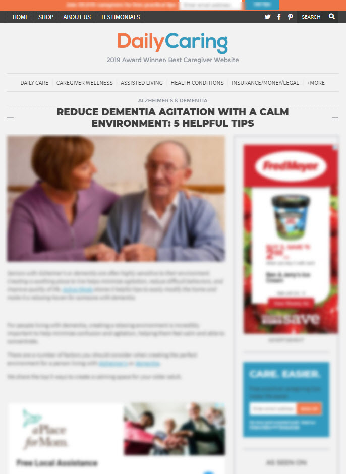 Reduce Dementia Agitation With a Calm Environment:  5 Helpful Tips
