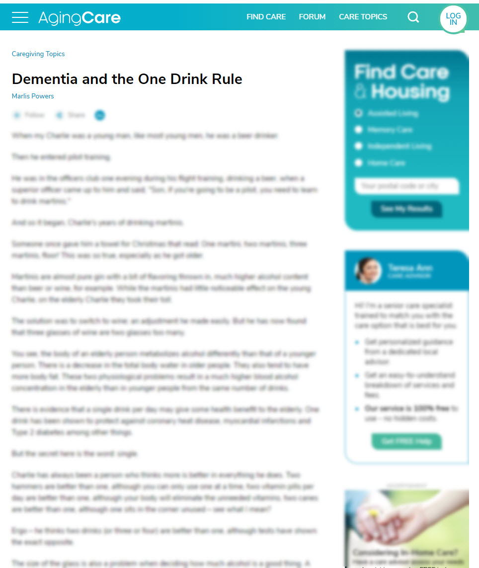 Dementia and the One Drink Rule