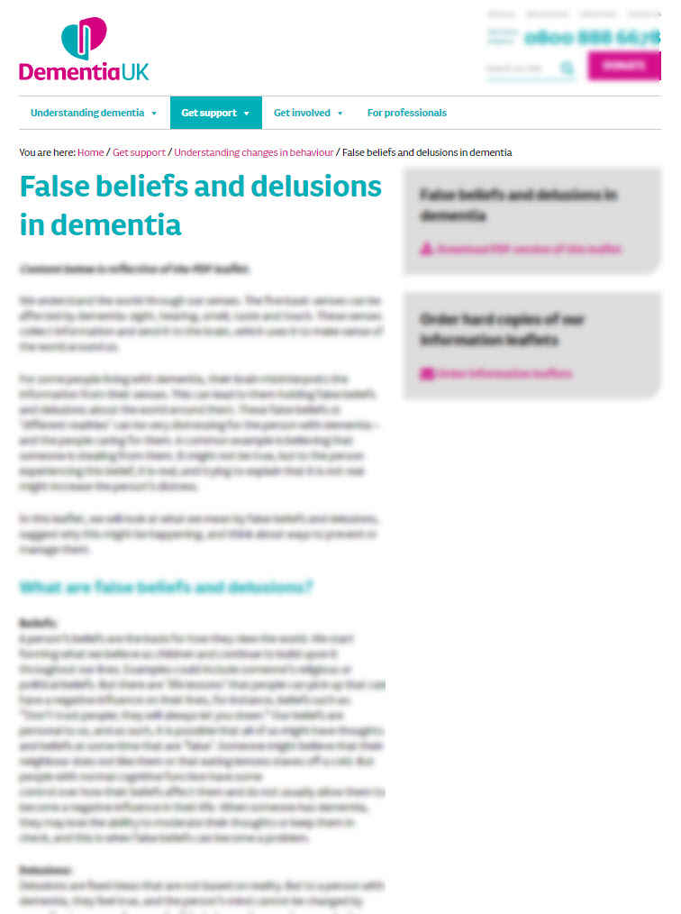 False beliefs and delusions in dementia