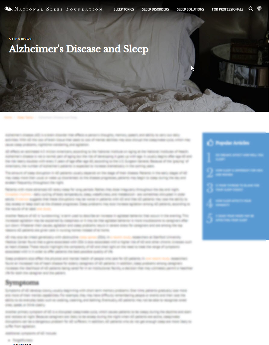 Alzheimer's Disease and Sleep