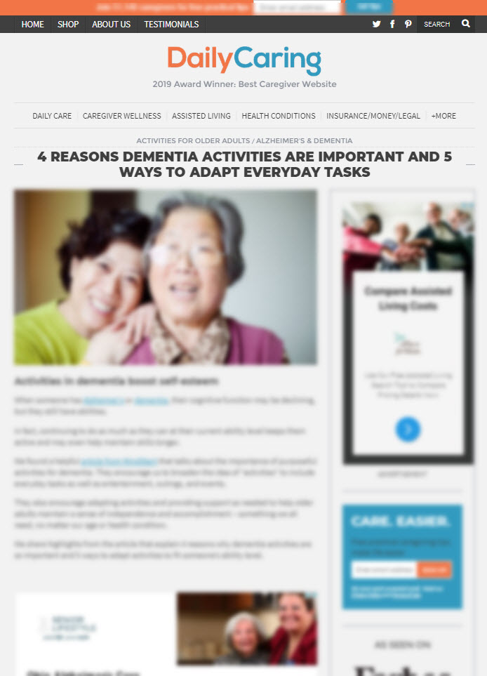 4 Reasons Dementia Activities are Important and 5 Ways to Adapt Everyday Tasks