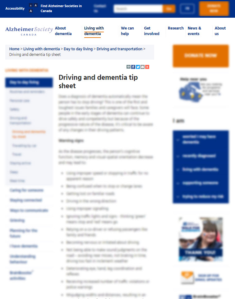 Driving and Dementia Tip Sheet