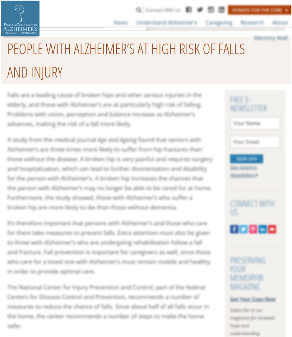 People With Alzheimer's at High Risk of Falls and Injury