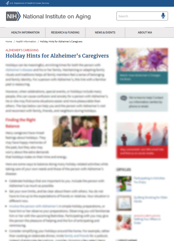 Holiday Hints for Alzheimer's Caregivers