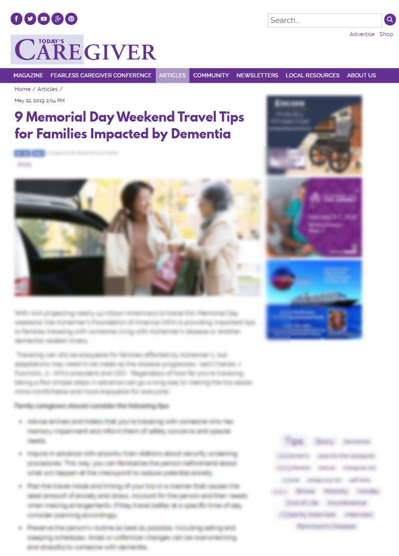 9 Memorial Day Weekend Travel Tips for Families Impacted by Dementia