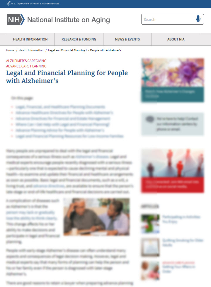 Legal and Financial Planning for People with Alzheimer's