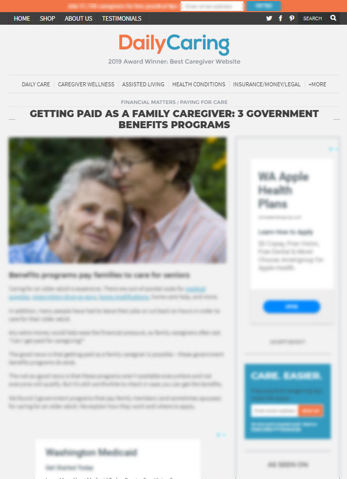 Getting Paid as a Family Caregiver:  3 Government Benefits Programs