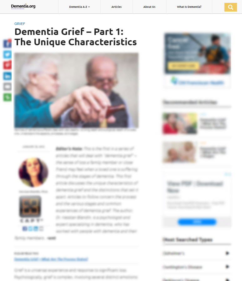 Dementia Grief – Part 1: The Unique Characteristics