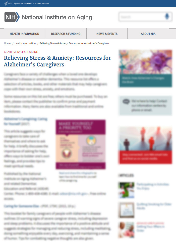 Relieving Stress & Anxiety: Resources for Alzheimer's Caregivers