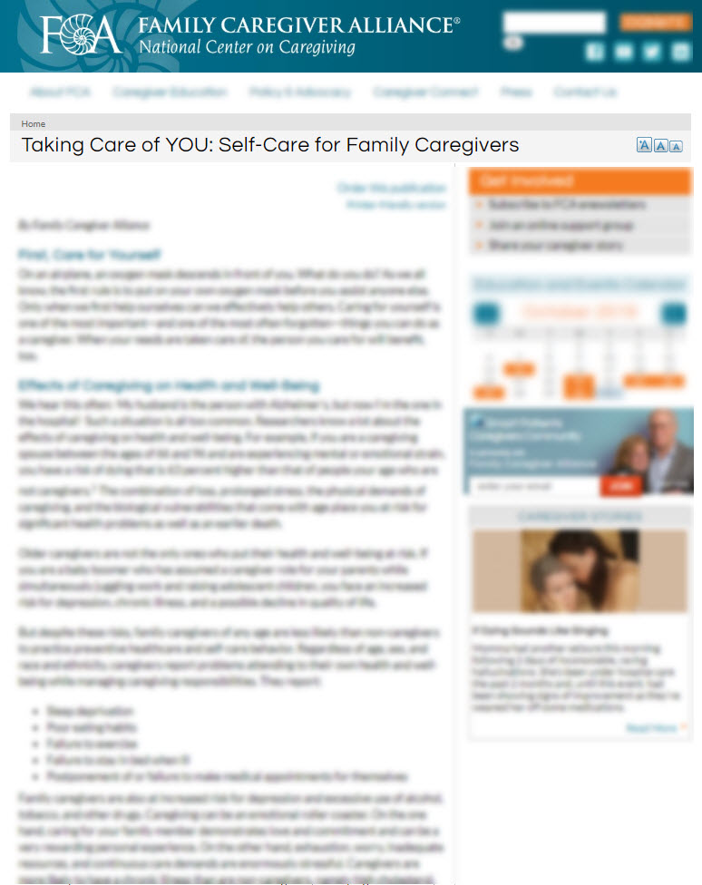 Taking Care of YOU: Self-Care for Family Caregivers