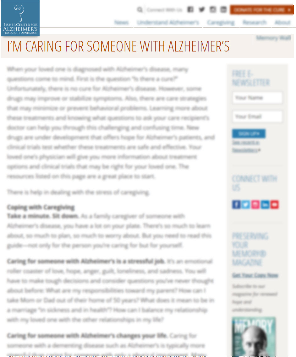 I'm Caring For Someone With Alzheimer's